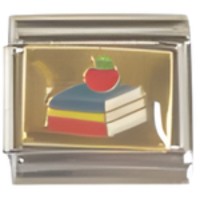 Books & Apple Gold Italian Charm image