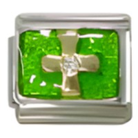 CZ Cross Green Italian Charm image