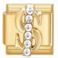CZ Dollar Sign Gold Italian Charm
