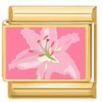 Pink Lily on Gold Italian Charm