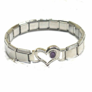 9mm Heart Bracelet with February Birthstone