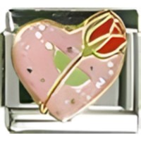 Rose on Pink Heart Italian Charm image
