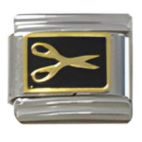 Scissors (gold on black) Italian Charm image