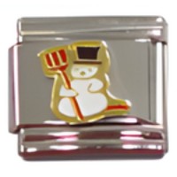 Snowman with Broom Full Body Italian Charm image