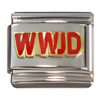 WWJD in red on gold Italian Charm image