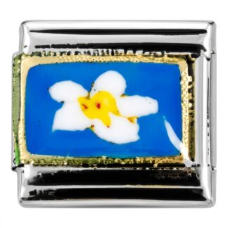 Plumeria Flower on Blue Italian Charm