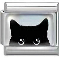 Black Cat Peeking Italian Charm