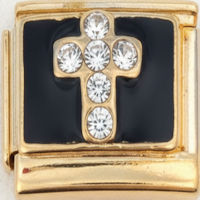 CZ Cross on Black Gold Italian Charm