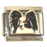 Pappillon Dog BlackWht Italian Charm image