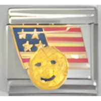 USA Flag with Sparkly Smiley Face Italian Charm image