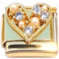 Pave & Pink Pearl Heart Gold Italian Charm