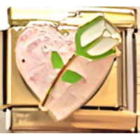 Rose on Pink Heart Gold Italian Charm image