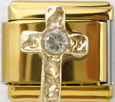 CZ Cross Gold Italian Charm