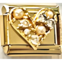 Pave & Pink Pearl Heart Gold Italian Charm image
