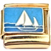 Sailboat on Gold Link Italian Charm