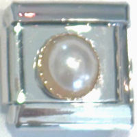 Pearl Round Stone Italian Charm