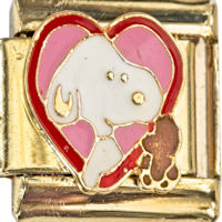 Snoopy & Woodstock in Pink Heart Gold Italian Charm