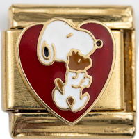 Snoopy & Woodstock in Red Heart Gold Italian Charm