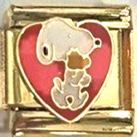 Snoopy & Woodstock in Red Heart Gold Italian Charm