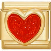 Raised Glitter Red Heart Gold Italian Charm