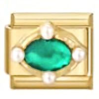 Green Oval Stone with Pearls Gold Italian Charm