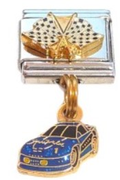 Race Car Blue  Dangle Italian Charm
