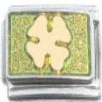 Gold Clover on Green Italian Charm