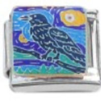 Raven on Starry Night Scene Italian Charm
