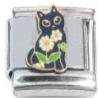 Black Cat with Daisy Italian Charm