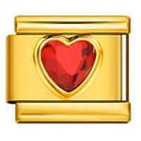 Ruby CZ Heart Gold Italian Charm