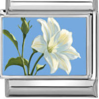 White Lily Flower on Blue Italian Charm