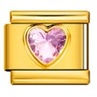 Light Pink CZ Heart Gold Italian Charm