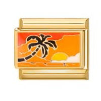 Palm Tree Scene Gold Italian Charm