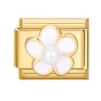 Daisy with Pearl Center on Gold Italian Charm