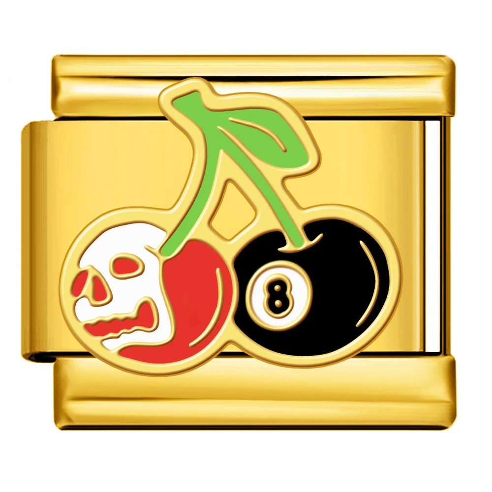 Cherry & 8 Ball Gold Italian Charm