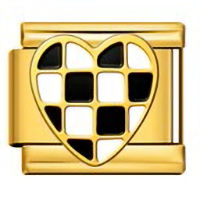 Checkered Heart Gold Italian Charm