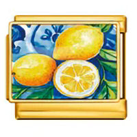 Lemons on Blue Gold Italian Charm