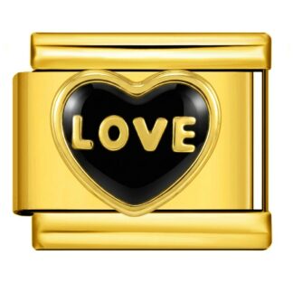 Love Black Heart Gold Italian Charm