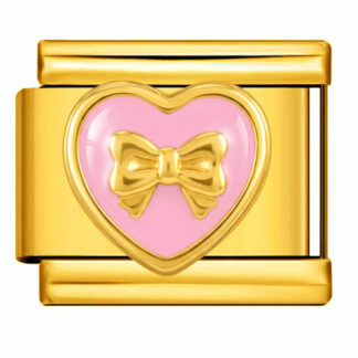 Pink Heart with Bow Gold Italian Charm
