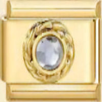 Diamond (April) Round CZ Stone Gold Italian Charm