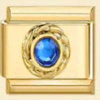 Blue Topaz (Dec.) Round CZ Stone Gold Italian Charm