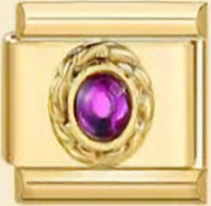 Amethyst (Feb.) Round CZ Stone Gold Italian Charm