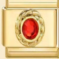 Ruby (July) Round CZ Stone Gold Italian Charm