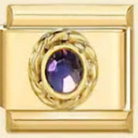 Lt. Amethyst (June) Round CZ Stone Gold Italian Charm