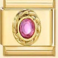 Pink Tourmaline (Oct.) Round CZ Stone Gold Italian Charm